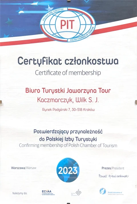 Miniatura dokumentu: Polska Izba Turystyki Certyfikat Czlonkowstwa — 2023