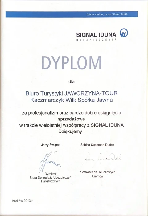 Miniatura dokumentu: Dyplom Signal Iduna — 2013